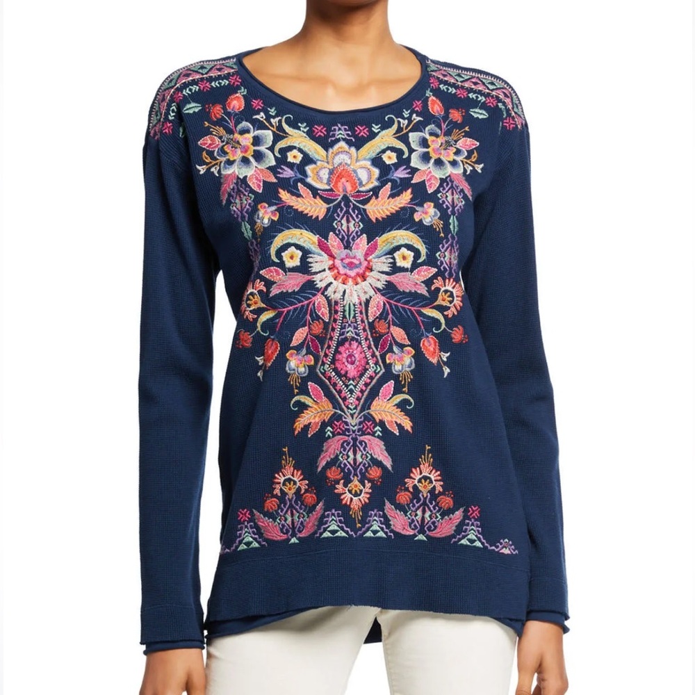 Johnny Was Loana Thermal Embroidered Top Size XXL Petite Floral Boho Plus‎ Size